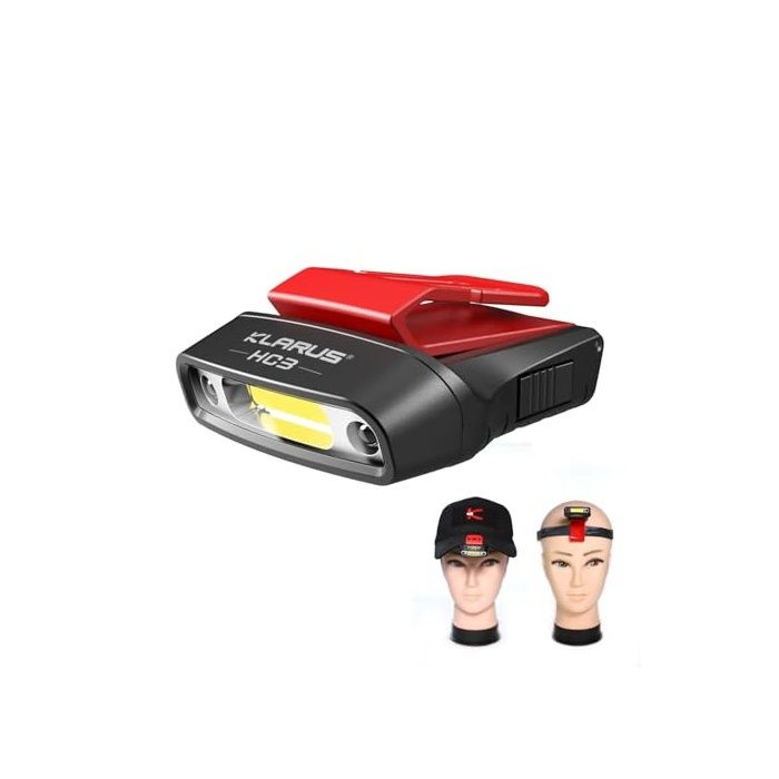 klarus HC3 Clip Rechargeable LED phare rotatif casquette à bille visière lumière mains libres avec lumière rouge Roug LOUPE OPTIQUE