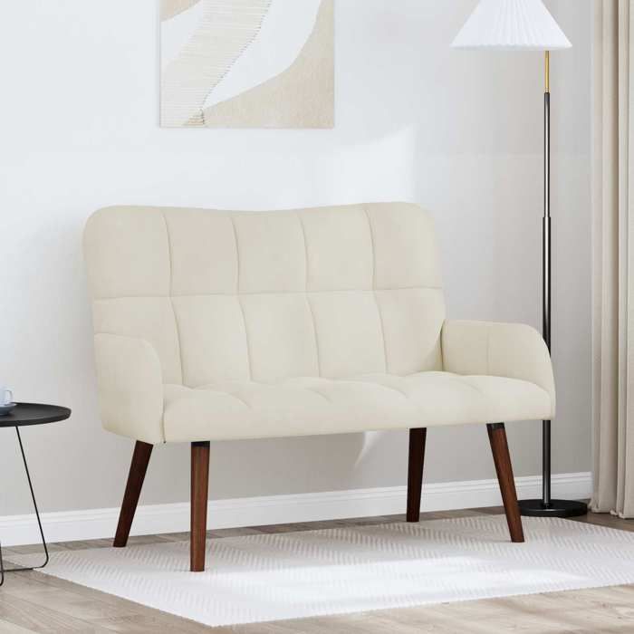 Chaise intérieure moderne vidaXL Sofa 2 places Crème 115 x 61 x 87 cm Velours (V)(15090）