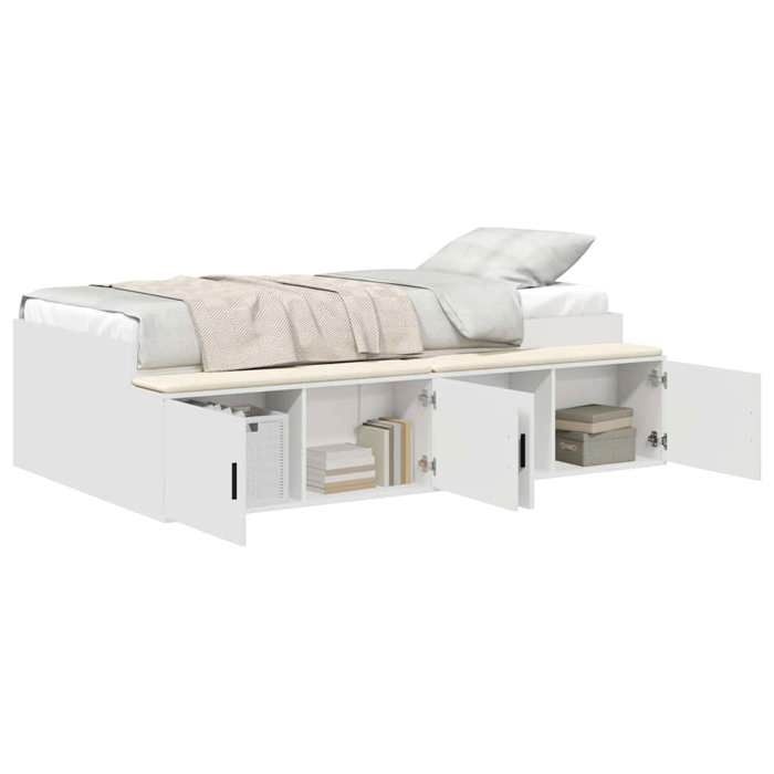 Cadre de Lit avec Tiroir 1 place Blanc 90x200 cm avec rangement intégré et sommier à lattes inclus pour Chambre 626104