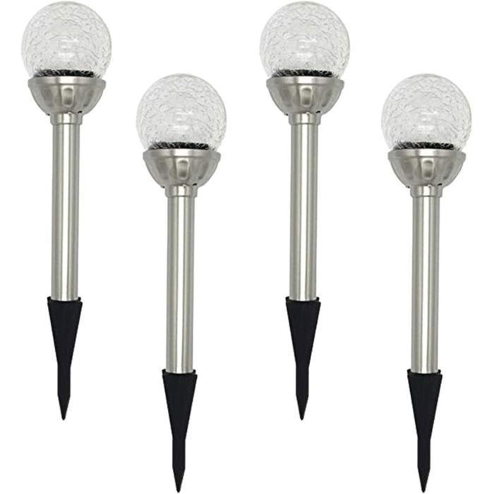4 lampes solaire jardin piquet globe LED RGB 8 couleurs verre craquelé changeant 6-10h 3CQINGSHOP