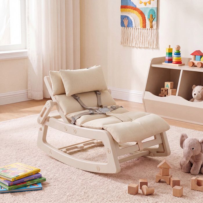 Passe du mode bascule au mode fixe fauteuil à bascule enfant 2 en 1 dossier réglable 4 positions beige