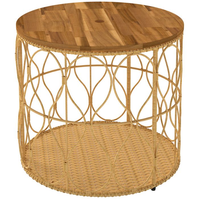 YWJ Table Appoint Jardin Ø50cm Teck Rotin Acacia Bois Résistante Intempéries Pieds Réglables