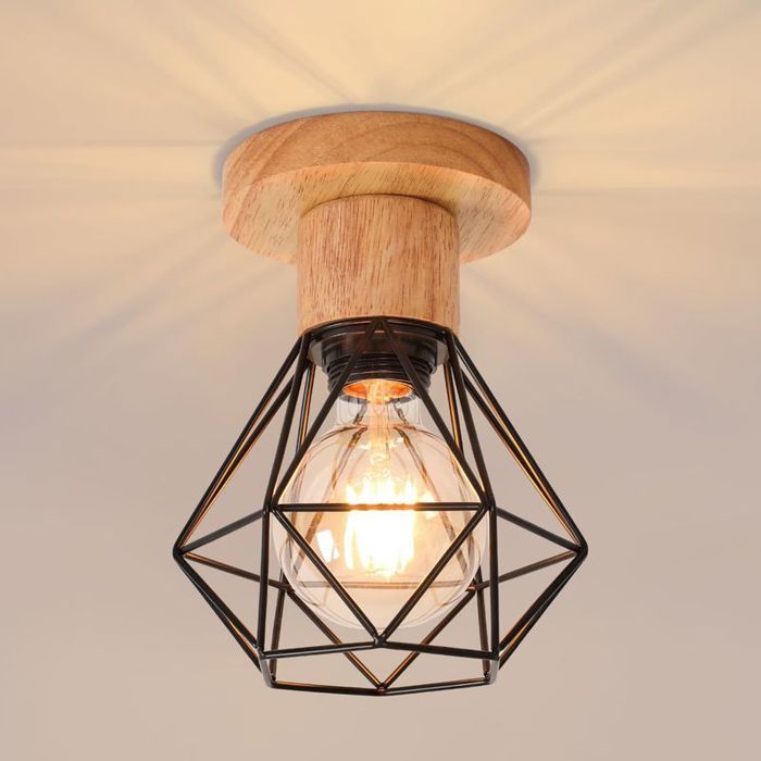 Plafonnier Industriel E27 Suspension Luminaire Vintage En Métal Lampe Plafond Forme Cage Pour Salon Cuisine Et Chambre (Ampoule