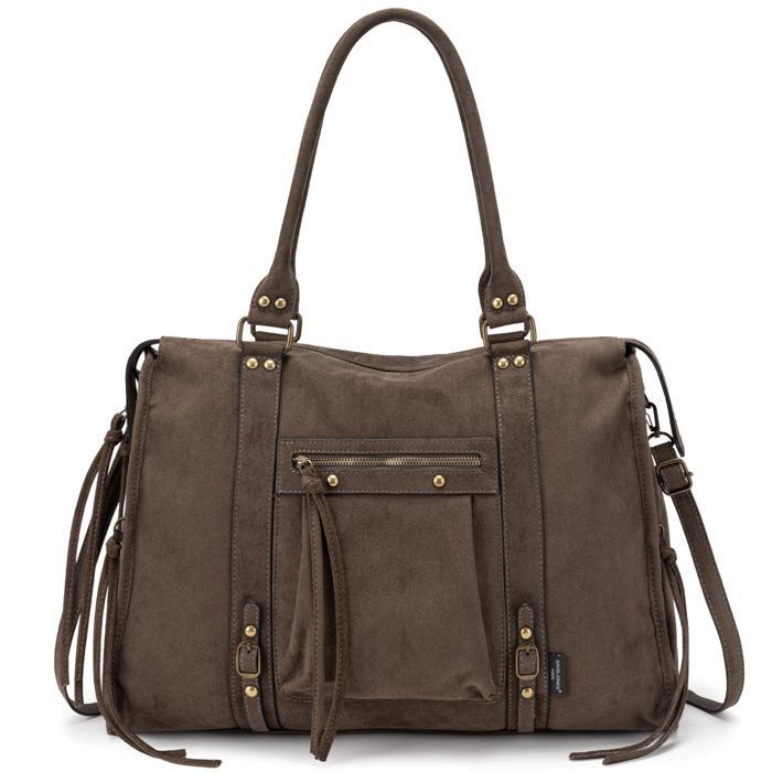 David Jones - Grand Sac à Main Femme Cabas Fourre-Tout XL Suède Daim Cours Lycée Travail Format A4 Nubuck Clou Vintage Marron David Jones - Grand Sac à Main Femme Cabas Fourre-Tout XL Suède Daim Cours Lycée Travail Format A4 Nubuck Clou Vintage Marron
