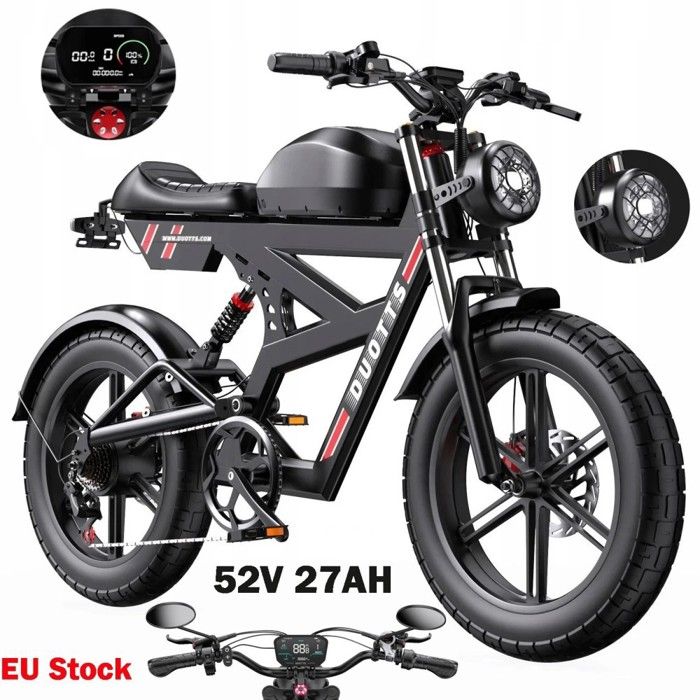 Vélo électrique，DUOTTS F20，750W，52V，27Ah，40km/h，20*4.0，7 Vitesses SHIMANO，Frein hydraulique，Autonomie 130-140km (mode assistance)