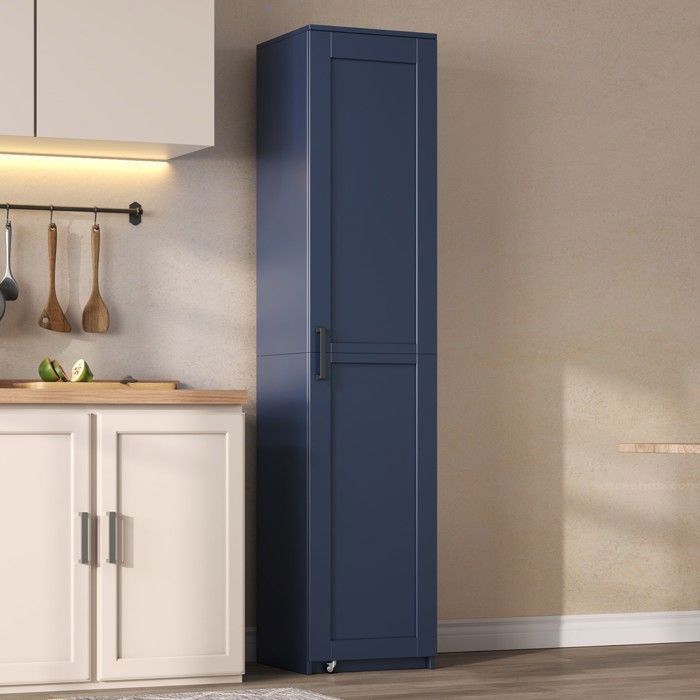 Maisentiel Colonne de rangement bleu 40 x 40 x 183 cm en MDF avec étagères réglables et rangements de porte