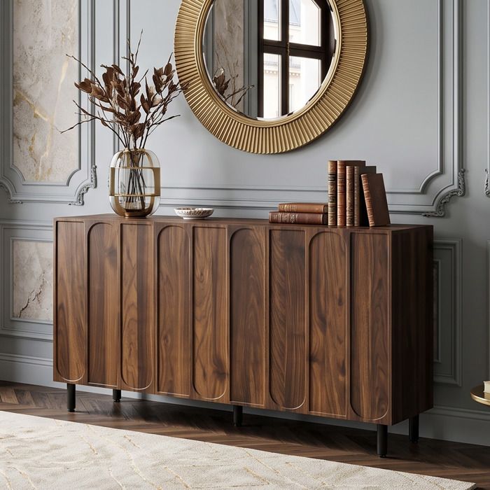 Buffet Bas Enfilade 120x37x80cm Grand Rangement Gain de Place Design Soigné Motif Arc MDF