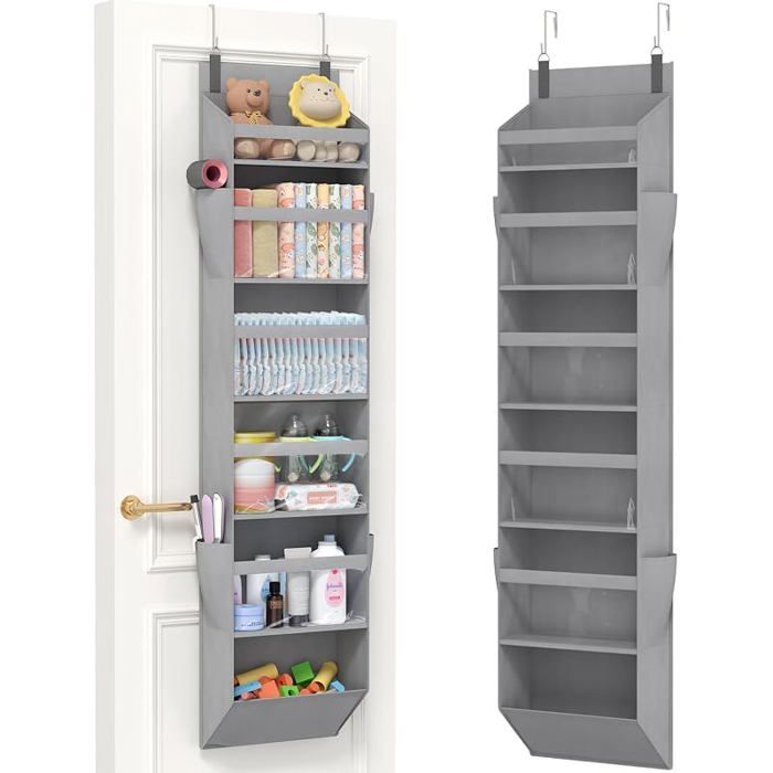 Rangement Suspendu avec 4 Poches Latérales et 2 Crochets Organisateur Porte Capacité 18 kg (40 38 x 157 cm Gri PANNEAU DE RANGEMENT