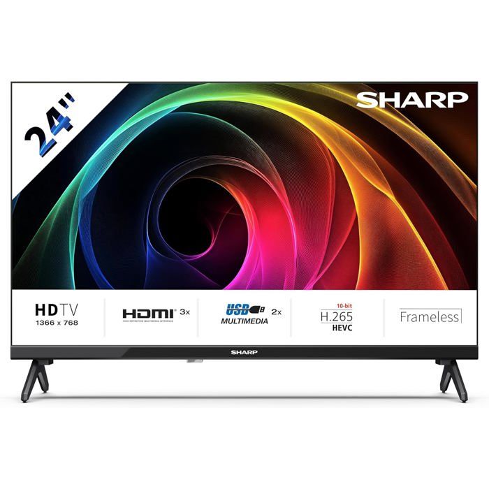 24HA1305E TV 24 Pouces HD Non Smart Sans Cadre 60 Hz 3 HDMI 2 USB 2x3W Noir
