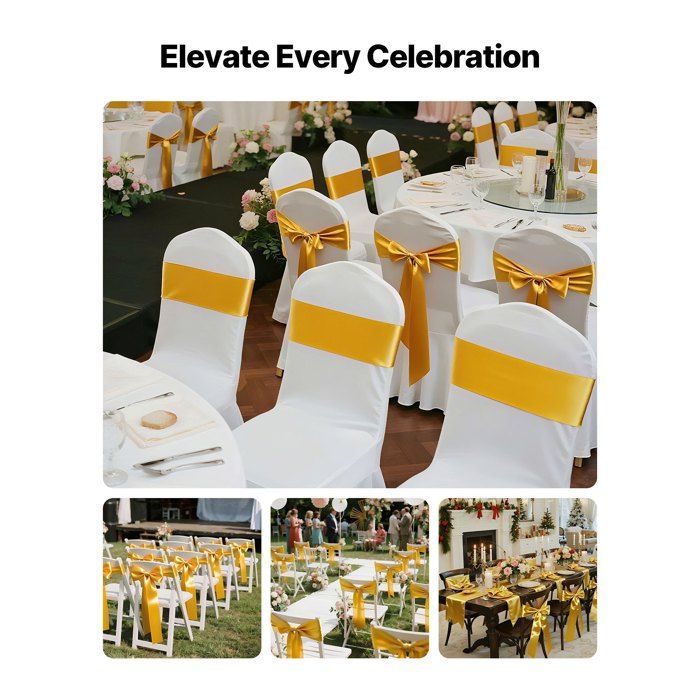 Lot de 50 nœuds de chaise en satin doré 17 8 x 274 cm pour décoration de mariage cérémonie baby shower banquet