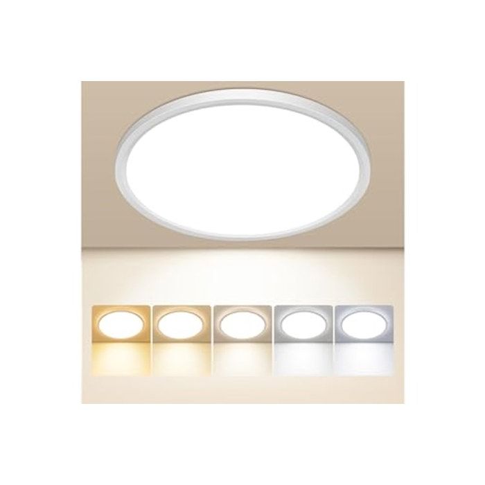 Plafonnier LED - GENERIQUE - Rond 18 cm - 15W 1500 lm - IP44 étanche - 5 températures (2700-6500K)
