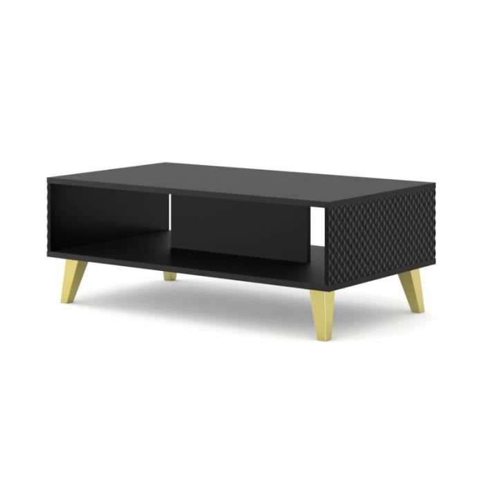 Tables basses - AC-Déco - Table basse avec pieds doré et facçade losange Ravenna - Noir - L 90 x l 60 cm Tables basses - AC-Déco - Table basse avec pieds doré et facçade losange Ravenna - Noir - L 90 x l 60 cm