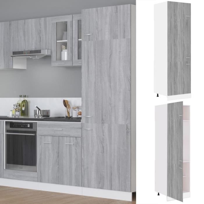 Armoire à réfrigérateur - ALOMEJOR - Sonoma gris - 60x57x207 cm - 3 portes - Bois dingénierie