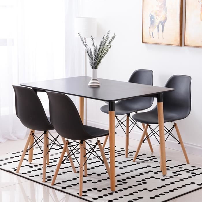 yis ensemble de salle à manger 5 pcs scandinave - table à manger + 4 chaises - pieds de bois massif - noir 110 x60 x75 cm