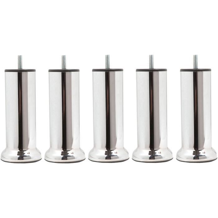 MEGALUXFRANCE 5 Pieds de Lit, Sommier Tapissier en Acier, Finition INOX Brossé, 15 cm avec Socle