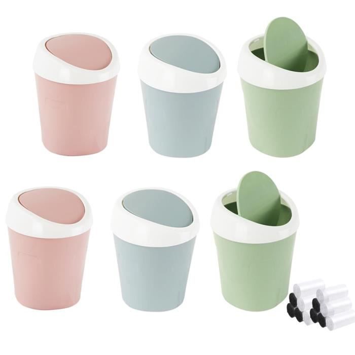 Mini Poubelle De Bureau Avec Couvercle Pression Eidoct - 1.3 L, Blanche + 3 Rouleaux Sacs, Idéale Table, Chambre, Salle De Bain