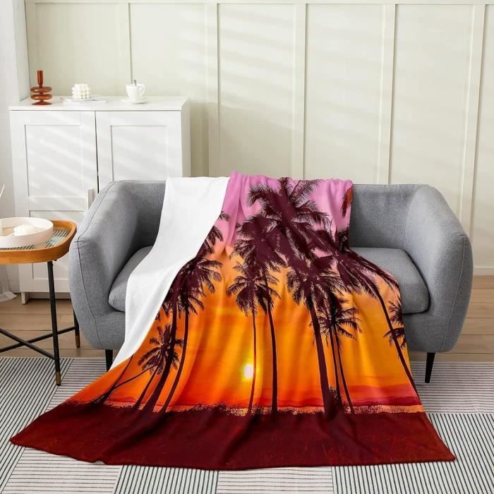 Couverture Polaire Flanelle 220x240 Cm - Motif Aquarelle Feuilles, Douce, Lavable Machine