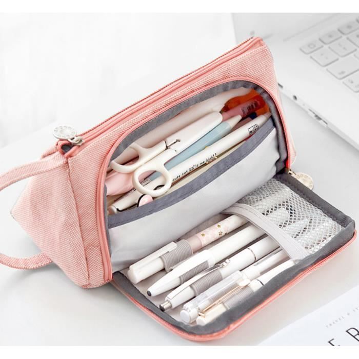 MoreChioce Sac a Crayons,Cute Toile Trousse /École Fille Papeterie Pouch Gar/çon Pencil Pouch Cosm/étique Bag,Filet Blanc