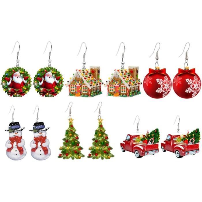 4 Paires Boucles D'Oreilles Noël Femme - Cloches, Renne, Flocons, Sapin - Cadeau Festif