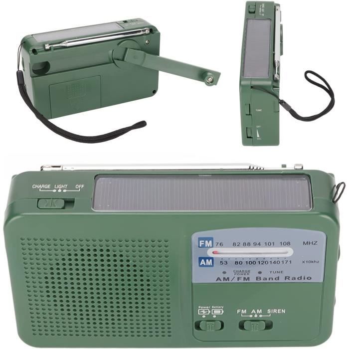 Radio solaire de chantier, radio à manivelle portable avec radio AM/FM