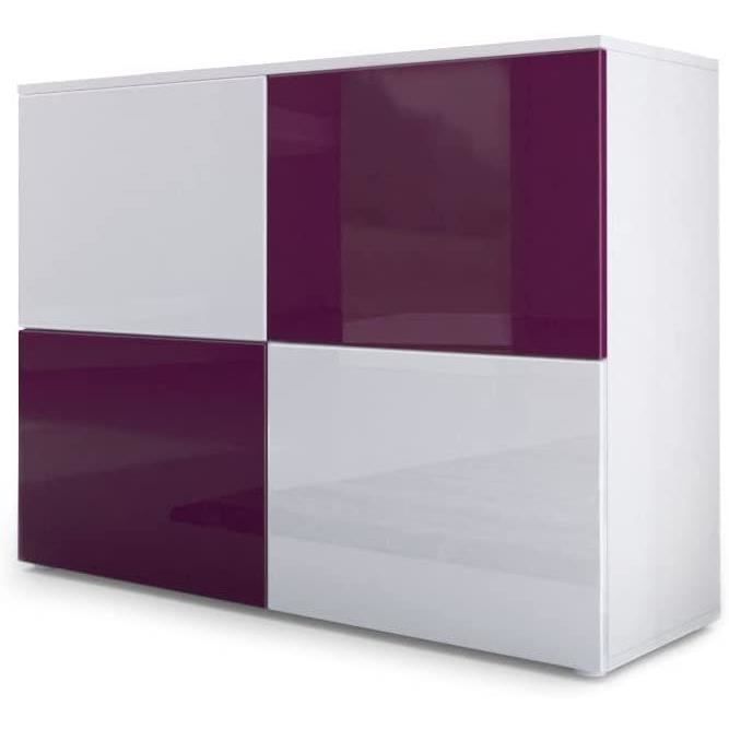 meuble avec 4 portes, blanc mat/blanc haute brillance/gris sable haute brillance (92 x 72 x 35 cm)