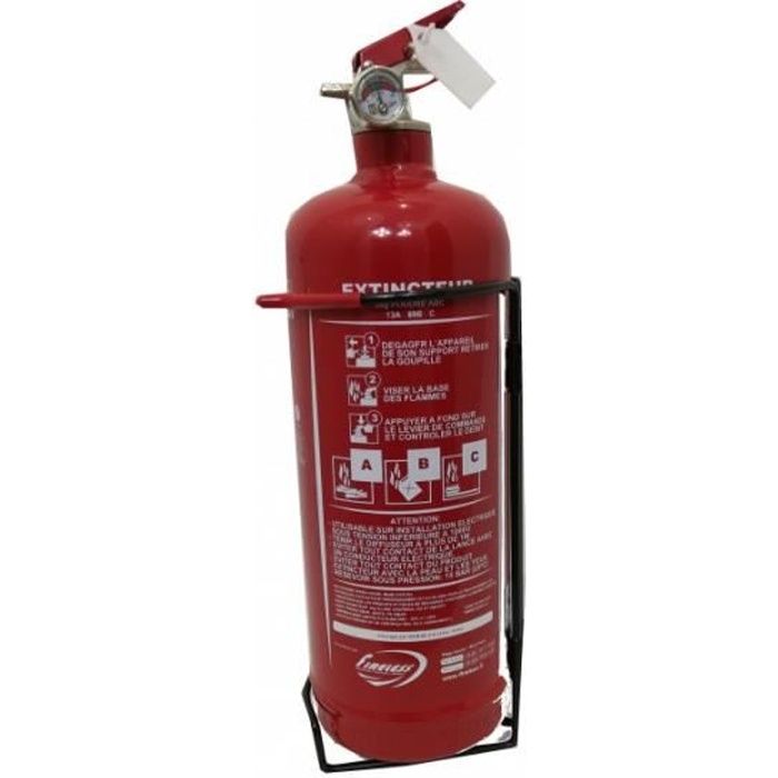Extincteur à Poudre Voiture 2 Kg MBS FIRE - Classe A B C, Support Inclus, Entretien 2 Ans, Rouge Laqué