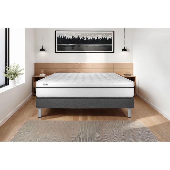 Ensemble Matelas Sommier 140x190 cm - Sommier Gris (en kit) - Vital Spa Gris