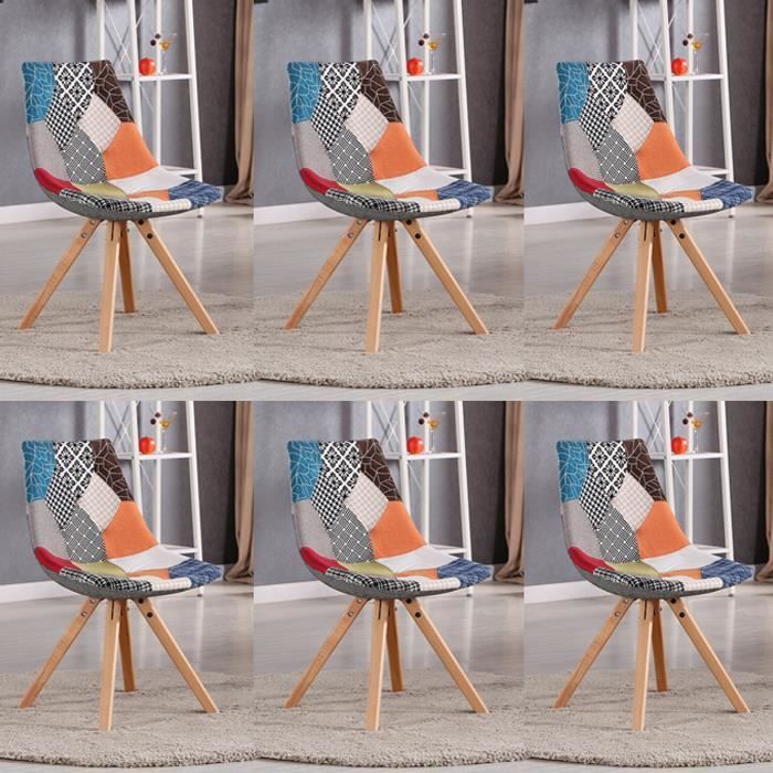 Lot de 6 chaises scandinaves patchwork - Minsk - DESIGNETSAMAISON Lot de 6 chaises scandinaves patchwork - Minsk - DESIGNETSAMAISON