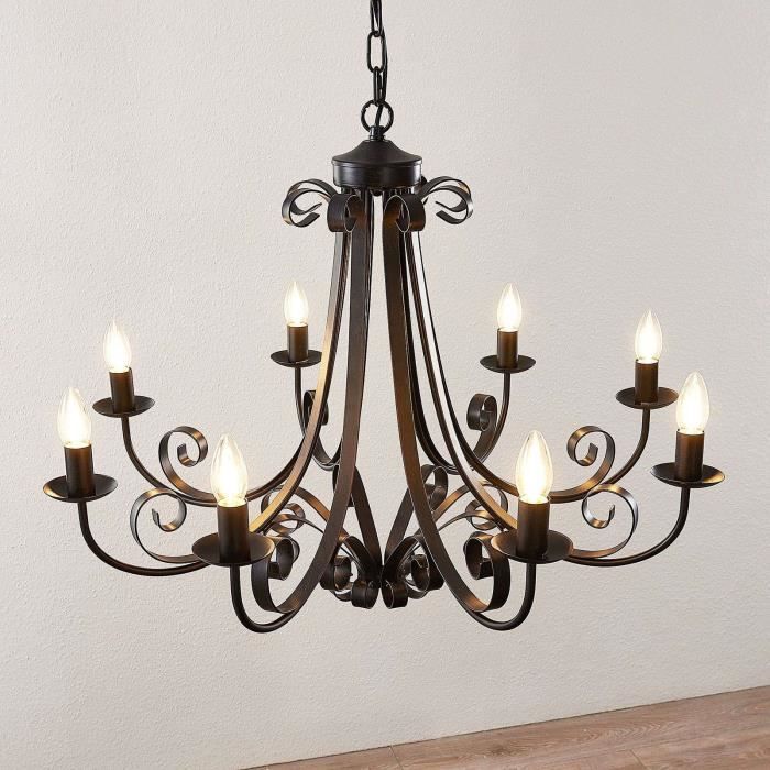 Lindby lustre à intensité variable pour salon et salle à manger Scaleria en métal marron 9639191