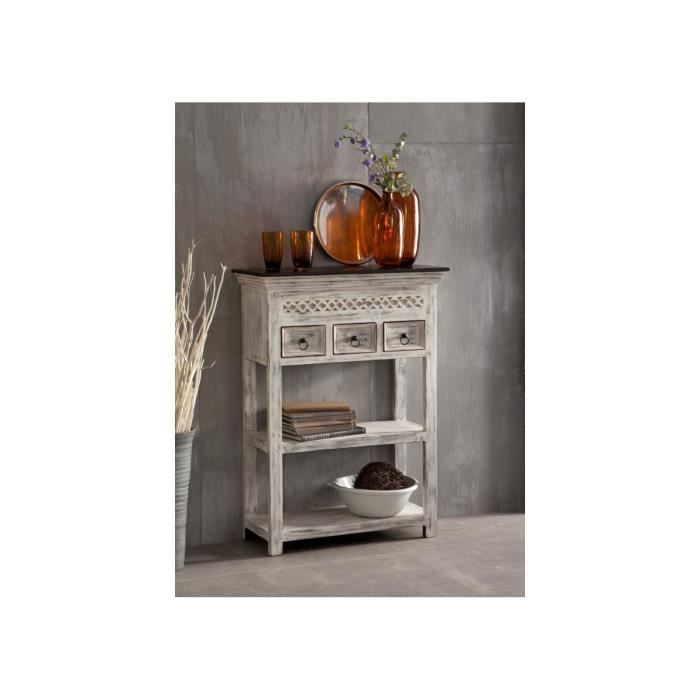 Console - Bois massif de manguier ciré (Blanc antique) - Style Campagne Chic - CASTLE ANTIK #235 Console - Bois massif de manguier ciré (Blanc antique) - Style Campagne Chic - CASTLE ANTIK #235