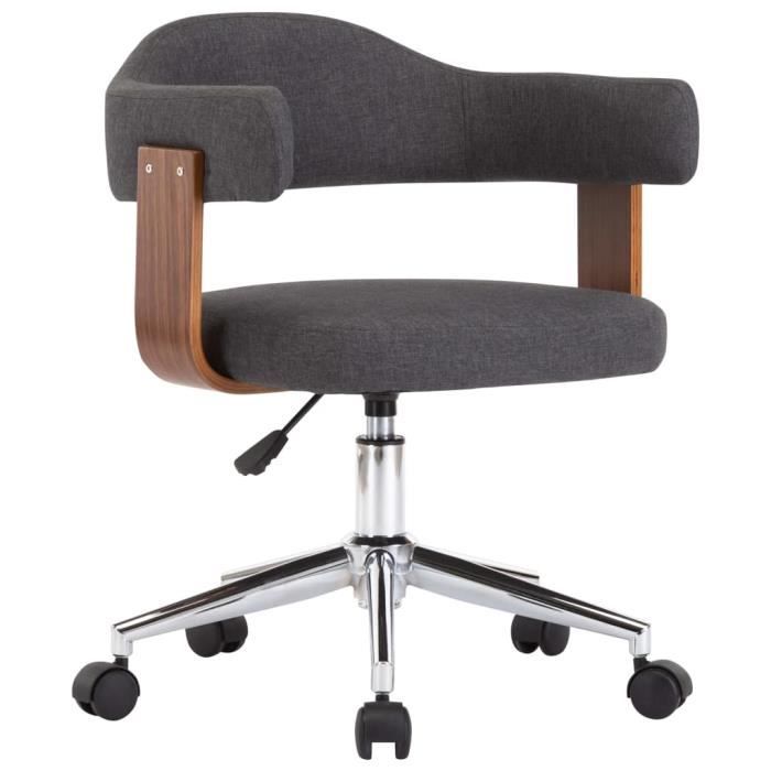 chaise pivotante de bureau - fauteuil de bureau - siège gaming gris bois courbé et tissu