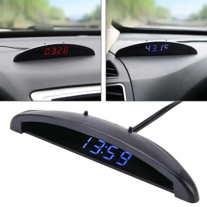 Horloge Voiture, Thermomètre Voiture 2 en 1 LED numérique d