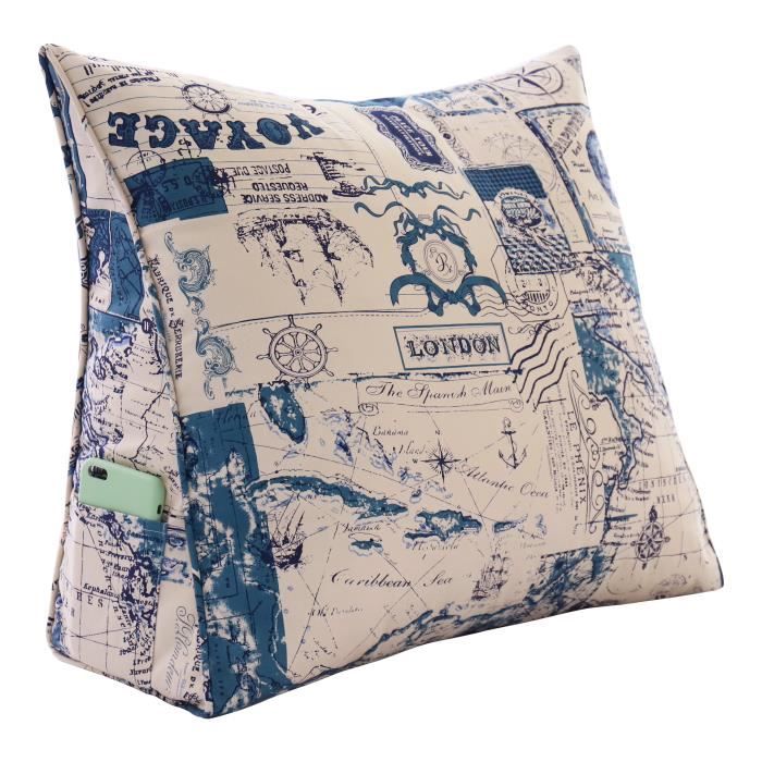 VERCART Coussin de Lecture Cale Dos Lit Dossier pour Lit Carte marine bleue 60cm