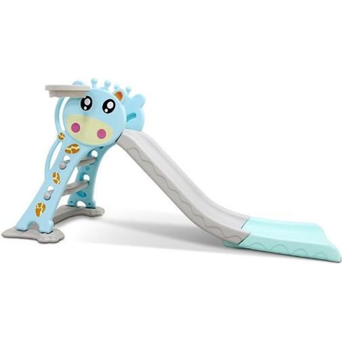 KORIMEFA Toboggan 4-en-1 Enfant – Escalade, Glisse, Basket, Anneaux – Dès 18 Mois – Intérieur/Extérieur – Design Dinosaure Bleu