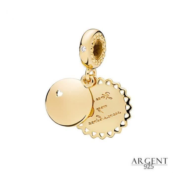 Charms Compatible Pandora Bracelet Série Plaquée Or Argent 925 Breloque pendentif coeur