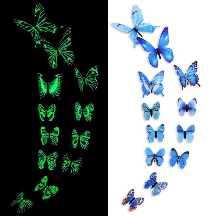 36 Autocollants Papillons 3D Métal - Déco Chambre Amovible Bleu Marine