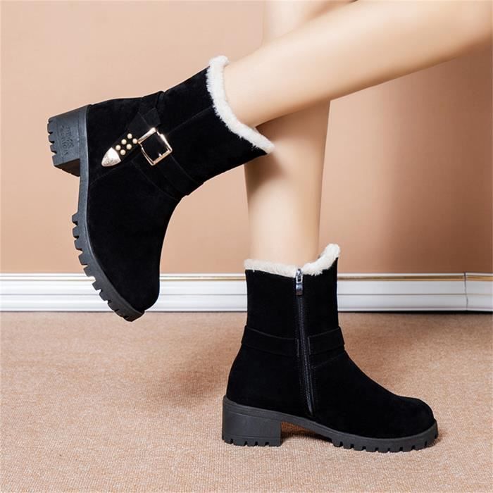 Hiver femmes Biker bottes mode ceinture boucle dames élégant plate
