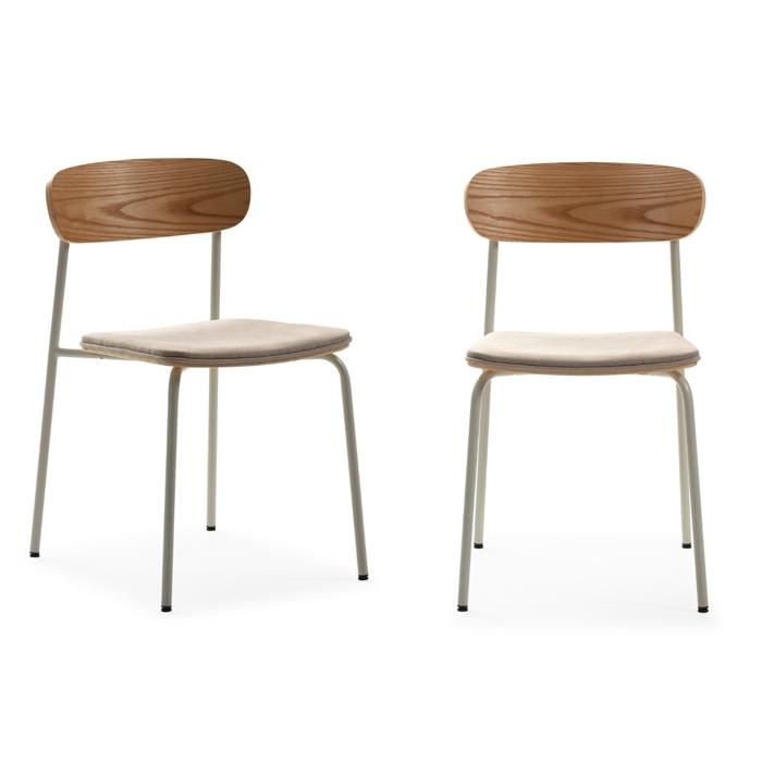 CALICOSY - Lot de 2 chaises en tissu avec pieds en métal L46 cm - ADRIANA - Beige / Blanc CALICOSY - Lot de 2 chaises en tissu avec pieds en métal L46 cm - ADRIANA - Beige / Blanc