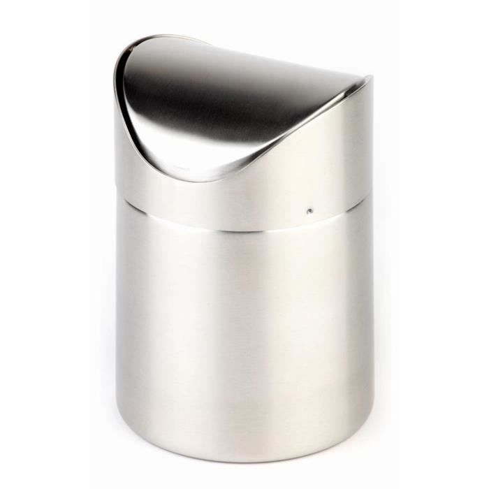 COM-FOUR® Poubelle avec couvercle basculant, élégante poubelle de table en acier inoxydable, poubelle cosmétique compacte pour la salle de bain, poubelle de cuisine (argenté - acier inoxydable