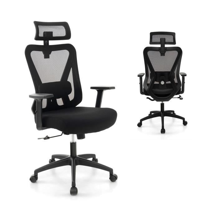 costway chaise de bureau ergonomique en maille, hauteur du siège réglable 48-57 cm, avec support lombaire réglable, appui-tête