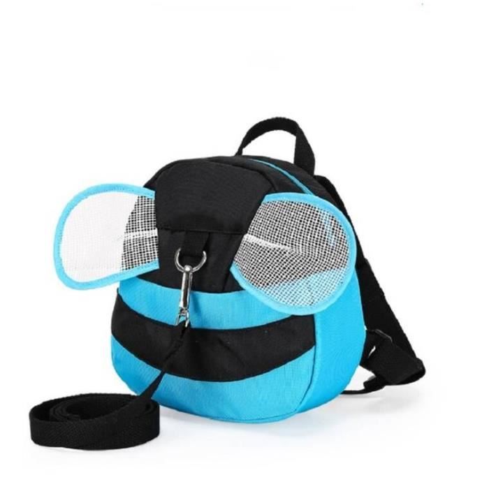 harnais de marche sécurisé pour bébé avec abeille de papillon et sac à dos avec sangle pour enfants-bleu