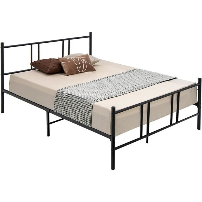 Cadre De Lit Plateforme 140x190cm - Métal - Avec Rangement - Sans Sommier - Noir/Blanc