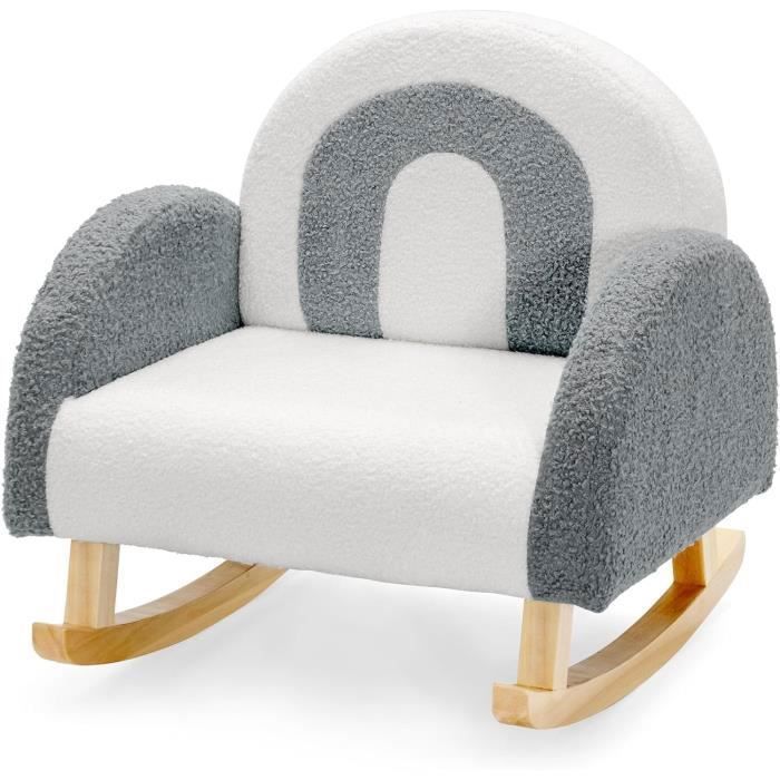 GOPLUS Fauteuil à Bascule pour Enfants avec Pieds en Bois&Coussinets Antidérapants avec Accoudoirs en Velours Gris