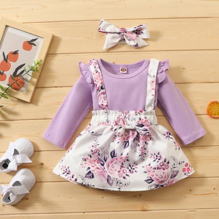 Barboteuse Manches Longues Bébé - Motif Floral - Polyester - Taille 0-24 Mois - Fille Et Garçon