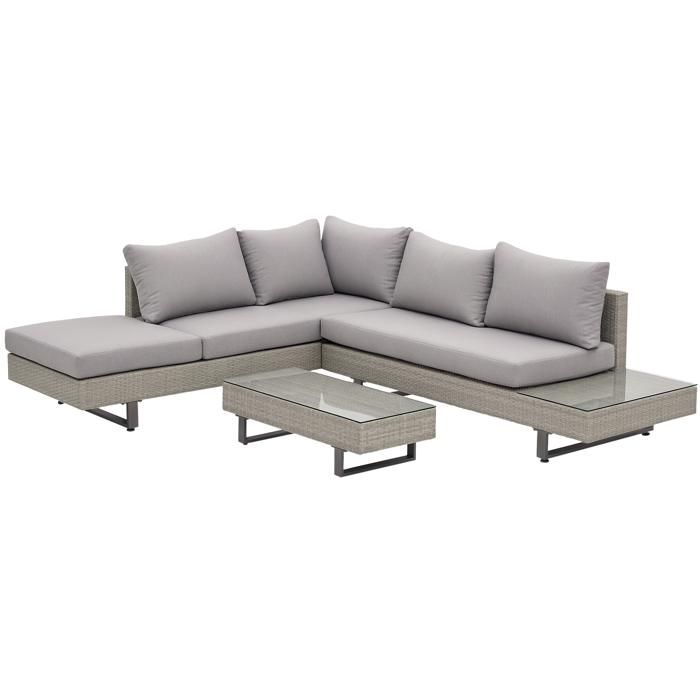 Ensemble salon de jardin - Outsunny - dangle 5 places contemporain coussins déhoussables table basse - résine tressée - gris