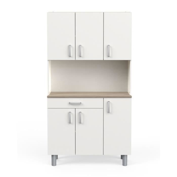 Buffet de cuisine coloris chêne kronberg blanc mat - Longueur 100 8 x Hauteur 185 50 x Profondeur 42 30 cm