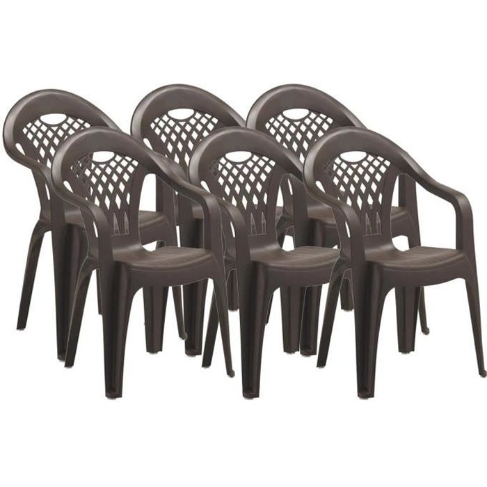 Lot de 6 chaises de jardin empilables en résine coloris Marron - Longueur 58 x Profondeur 54 x Hauteur 86 cm