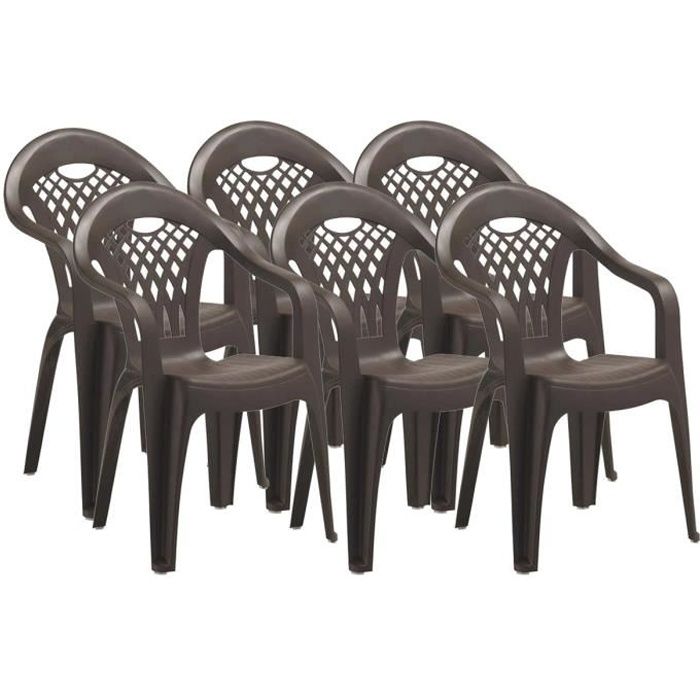 Lot de 6 chaises de jardin empilables en résine coloris Marron - Longueur 58 x Profondeur 54 x Hauteur 86 cm Lot de 6 chaises de jardin empilables en résine coloris Marron - Longueur 58 x Profondeur 54 x Hauteur 86 cm