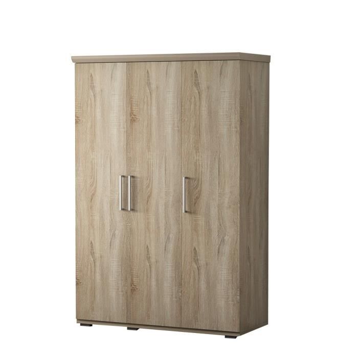 armoire - price factory - tom - 3 portes 120 cm - penderie intégrée - chêne sonoma
