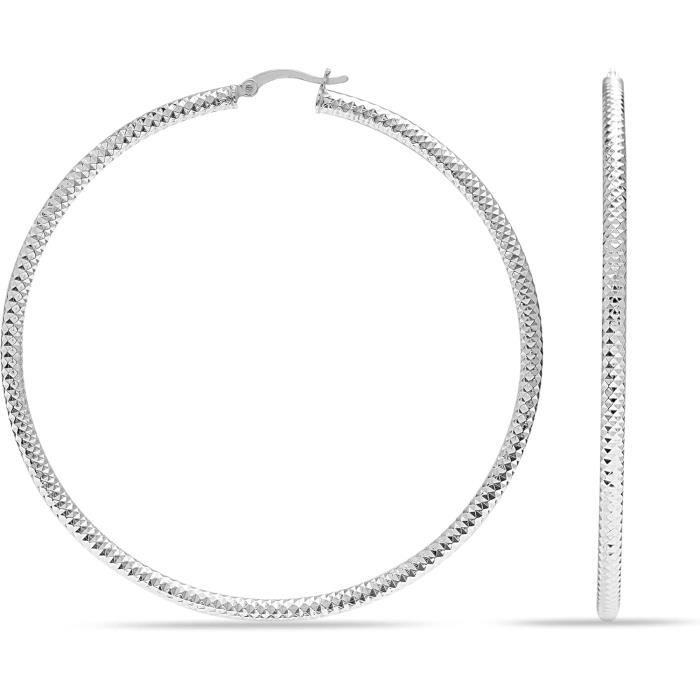Boucles D'oreilles Pendantes En Métal Argenté - Plateau Rond Aspect Martelé - Neuf Sans Emballage